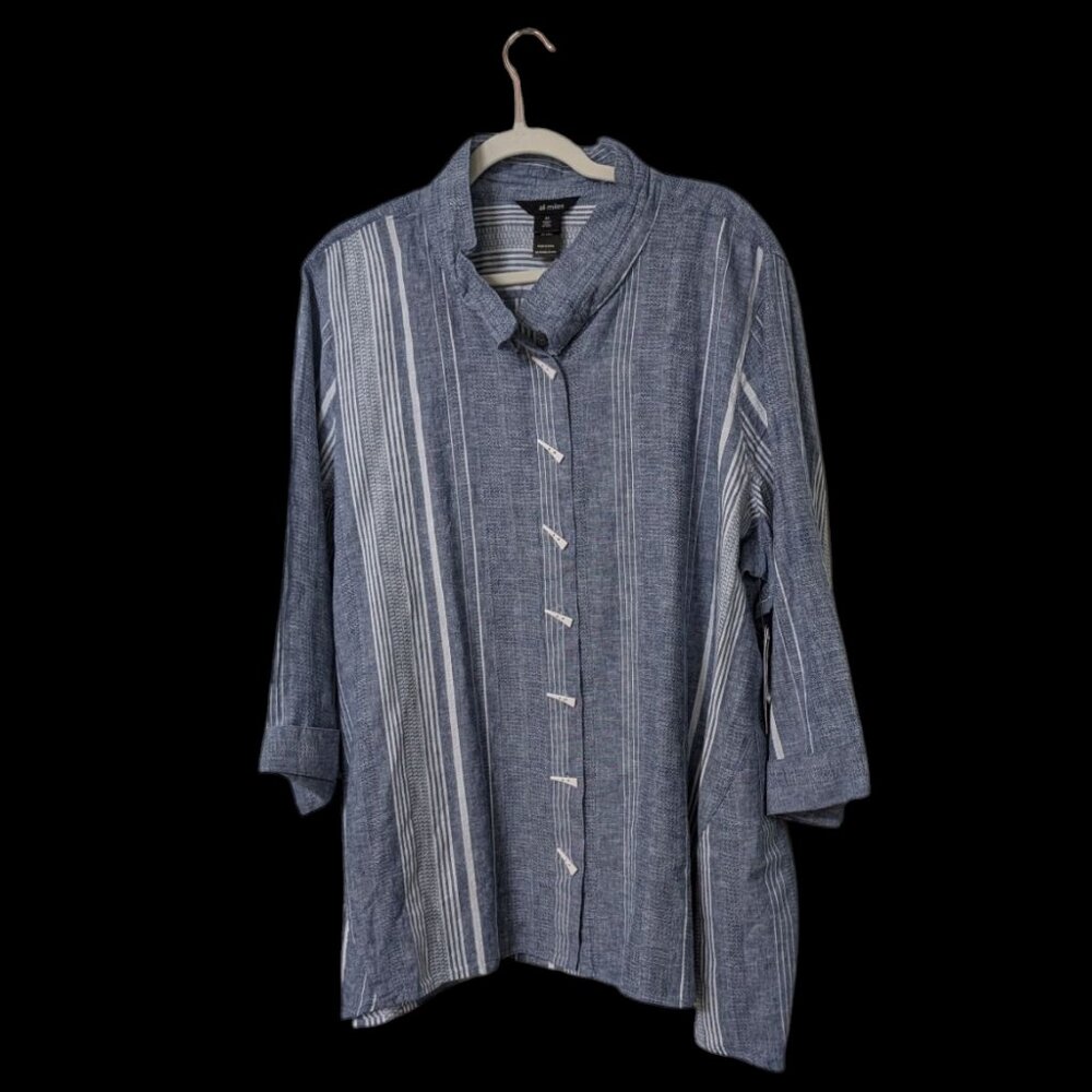 Ali Miles Blue Striped Button-Down Tunic